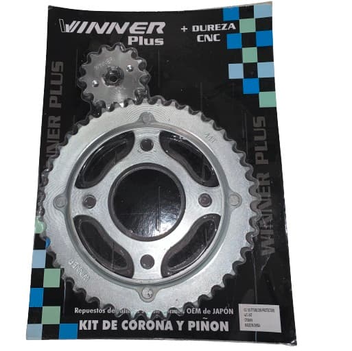 CORONA Y PIÑON HONDA CG125 TODAY 43T - 14T C/PROTECTOR ZINCADA ( BLISTER )
