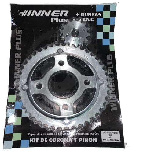 CORONA Y PIÑON HONDA CG125 TITAN 44T - 14T C/PROTECTOR ZINCADA  ( BLISTER )