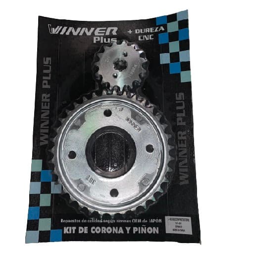 CORONA Y PIÑON HONDA BIZ C100 35T - 15T C/PROTECTOR ZINCADA ( EN BLISTER )