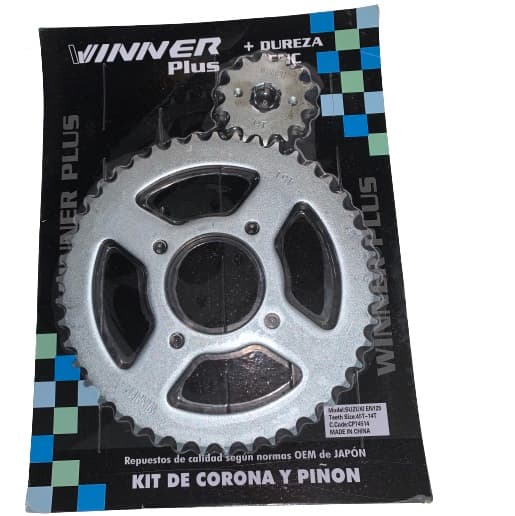 CORONA Y PIÑON SUZUKI EN125  45T - 14T  ZINCADA  ( EN BLISTER )