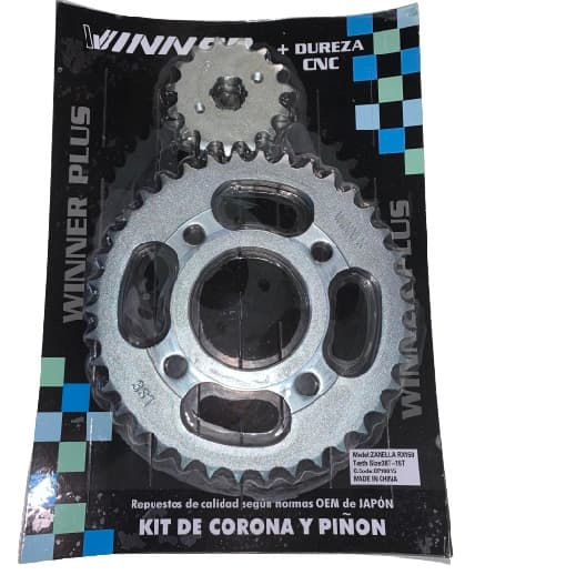 CORONA Y PIÑON ZANELLA RX 150  38T - 15T  ZINCADA  ( EN BLISTER )